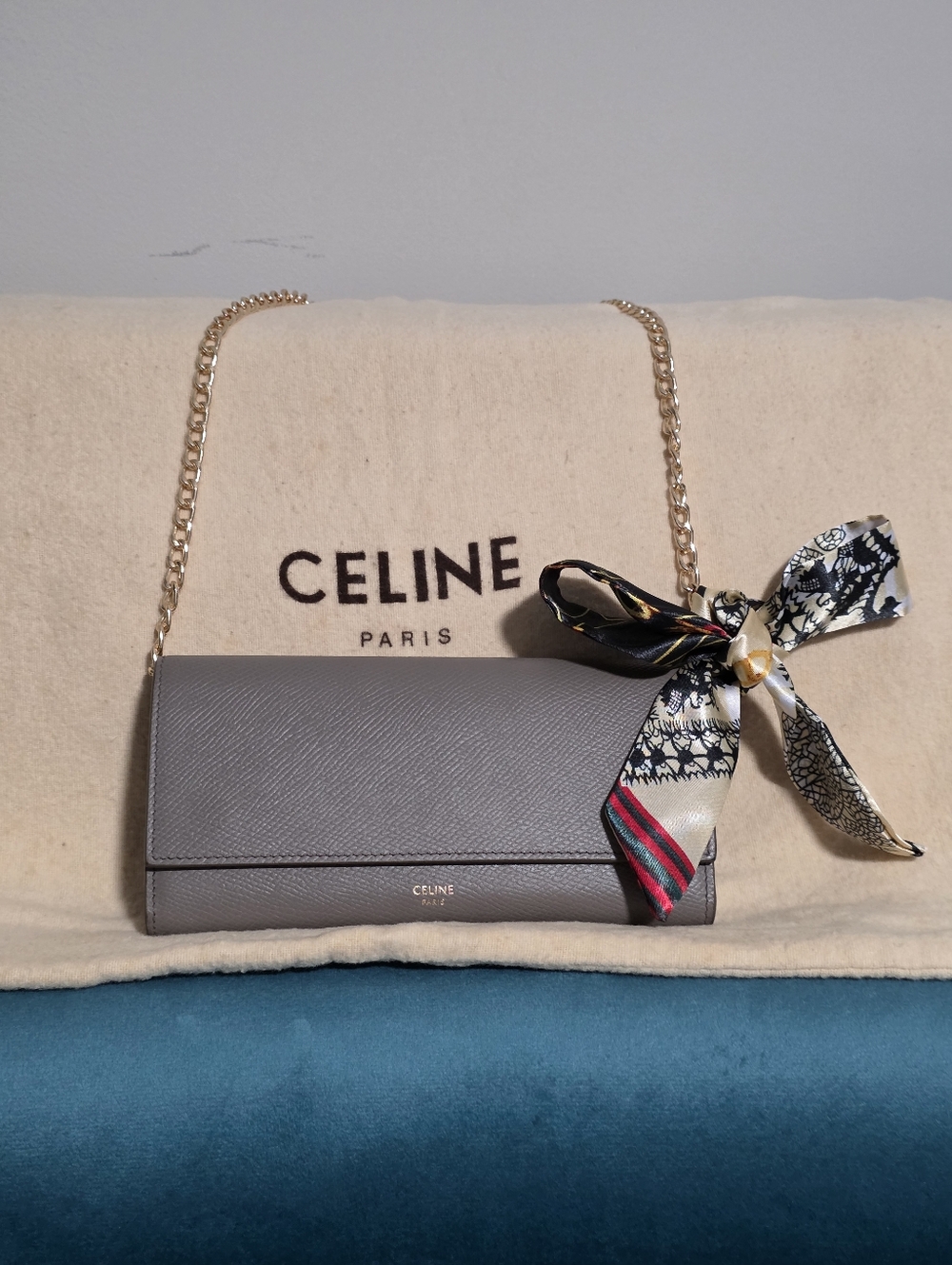 Celine Gray Leather Modern Long Wallet